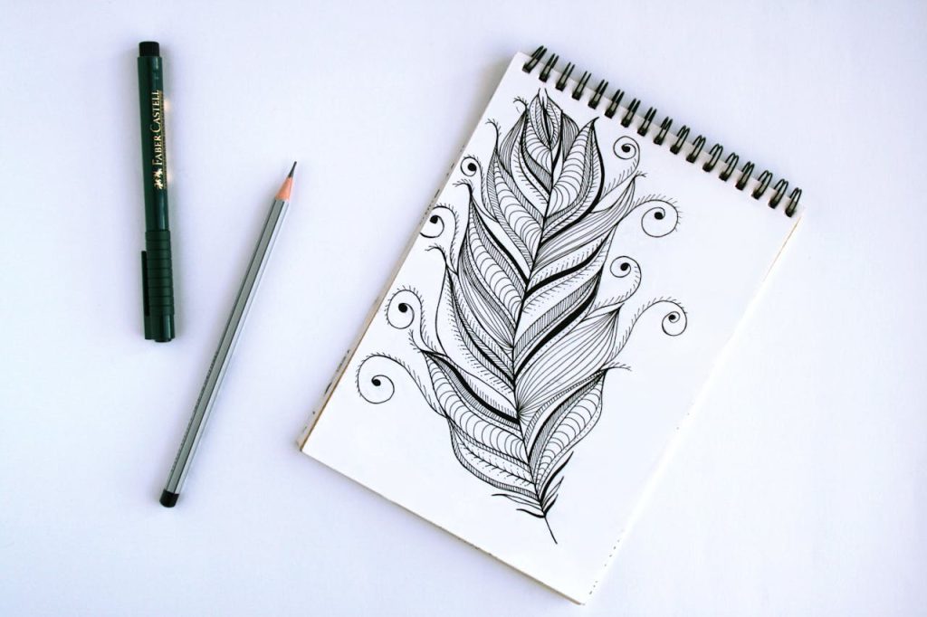 Spring Book With Feather Sketch